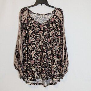 CATO EST 1946 Black/Lavender Paisley Long Sleeve Pullover Knit Top; Size 22/24W